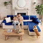 FUANGUI 2 Pack Waterproof Couch Cover for Dogs Pets Sofa Protector | Non-Slip Washable Fuzzy Soft Sofa Slipcover for 2 PCS L Shaped Sofa Pet Friendly, 27.6" x 70.9"+27.6" x 82.7", Navy Blue
