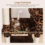 Globlazer Large Perch Leopard Cat Tree, 65in Sturdy Cat Scratching Tree for Indoor Cats Large Adult, Big Cat Tower with 3 Padded Perches, 6 Scratching Posts, Cat Condo, Hammock, S65, Leopard Print