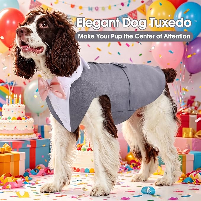 Kuoser Dog Tuxedo Dog Suit and Bandana Set, Dogs Tuxedo Wedding Party Suit, Doggy Prince Bow Tie Shirt Formal Pet Wedding Attire for Large Medium and Small Dogs Golden Retriever Samo Bulldogs | Formal Dog Outfit with Detachable Bowtie Collar for Weddin...