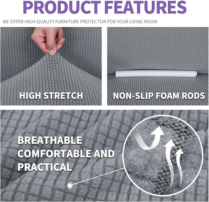 ZNSAYOTX Super Stretch Chair Slipcover Universal Sofa Chair Covers for Living Room Dogs Pet Furniture Protector Spandex Armchair Slipcovers with Anti Slip Foam Sticks (Light Grey, Chair)
