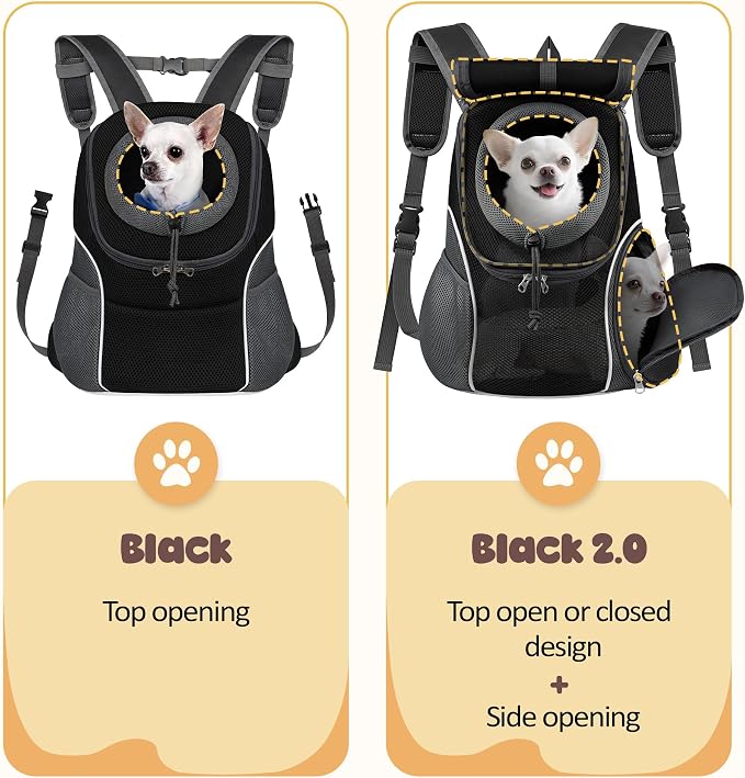 WOYYHO Pet Dog Carrier Backpack with Windows Ventilated Dog Backpack | Top & Side Windows, Ventilated Design, Safety Belt, Small Dog Front Backpack, for Travel Hiking Outdoor, Upgraded Black, M