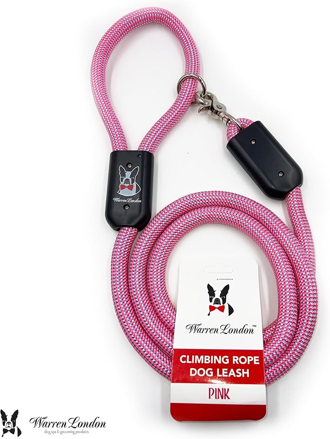 Warren London Climbing Rope Dog Leash – 5 ft Tough-Love Rope Lead w/Soft Grip & Locking Clip | Hot-Pink Statement Leash for Stylish Dogs & Puppy Training