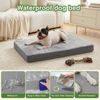 Waterproof Dog Bed Medium Size Dog, Washable Crate Pad 30" Orthopedic Gray | Outdoor Pet Bed Foam, Reversible Faux Leather & Flannel, Removable Cover,Anti-Slip Kennel Pad 29"x18"