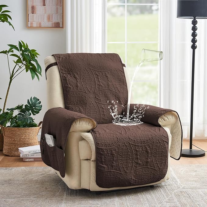 Quilted Recliner Chair Covers, Soft Lazy Boy Chair Covers, Water-Repellent Recliner Covers, Pet Friendly Chair Cover for Dogs Cats, Washable Furniture Sofa Protector (Recliner 22", Brown)