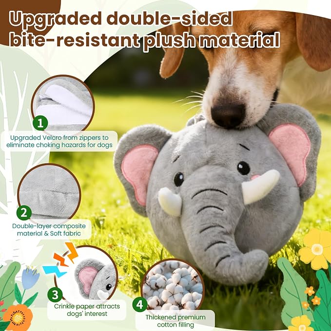 Interactive Dog Toys, Self Moving Dog Toy with Squeaky Bouncing Ball & Jumping Music Recording Mode, Rechargeable Vibrating Dogs Toy for Small Medium Large Dogs to Keep Them Busy (Elephant)