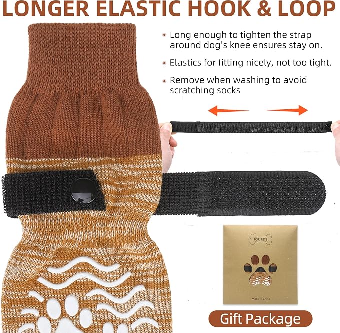 PUPTECK Anti Slip Dog Socks, Shoes with Grippers to Prevent Licking Hardwood Floors Traction, Rubber Boots & Paw Protectors for Small Medium Large Dogs Cold/Hot Pavement, Senior Dogs Booties Khaki