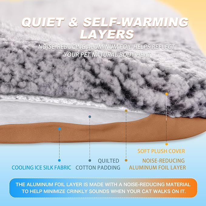 Cooling Mat for Cats, Reversible Self Warming Cat Bed, Dark Brown, 24x36 In | Cool-Touch Ice Silk Side, Plush Fleece Warm Side, Heat-Reflective Foil for Indoor Cats, Kittens, Small Dogs and Crates