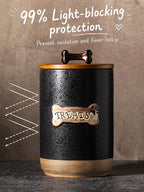 Miamolo Dog Treat Container Jar, Ceramic Airtight Dog Food Storage Container with Lid and Handle, Dog Treats Cookie Snack Jar Canister for Kitchen Counter, Gift for Dog Owners, Bone Glinting Black
