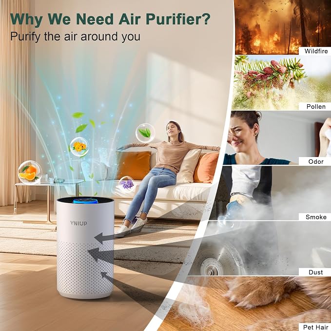 Air Purifiers for Bedroom Home up to 1350 ft² - Vniup H14 True Room Air Purifiers for Bedroom, with Fragrance Function Sleep Mode& Light Mode Air Cleaner for Pet Dander Odor Dust Smoke
