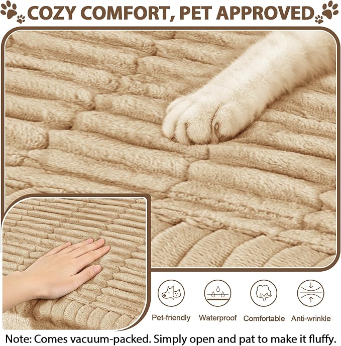 FUANGUI Waterproof Couch Cover Sofa Cover for Dogs and Pets Sofa Protector | Non-Slip Washable Fuzzy Soft Cat Bed Sofa Slipcover for 2-3 Cushion Couch Sofa Pet Friendly, Khaki, 27.6" x 94.5", 1 pcs
