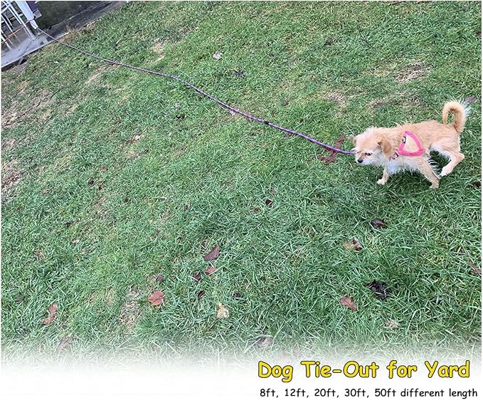 BTINESFUL 8ft 12ft 20ft 30ft 50ft 75ft Dog Tie Out Long Tether Rope Leash, Outdoor Yard Leash, Large Medium Dogs Lead for Training, Playing, Camping, Backyard (Pink Blue, 12 Foot)