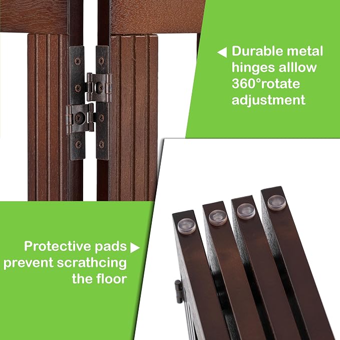 SPIRICH 96" Extra Wide 28" Tall Dog Gate Indoor, Dog Gates for Doorways, Stairs, The House, Wooden Freestanding Foldable Pet Gate, Step Over Puppy Gate, 4 Panels, Brown