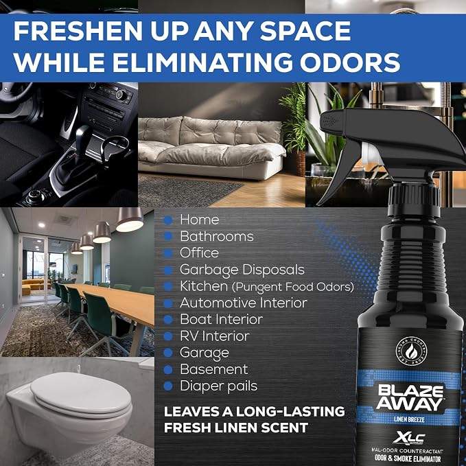 Blaze Away Linen Breeze Odor Eliminator Spray (16 Fl Oz) | Commercial Air Freshener • Professional-Strength • Long-Lasting • for Smoke, Pet, Bathroom, Vehicle, Hotel & Commercial Space
