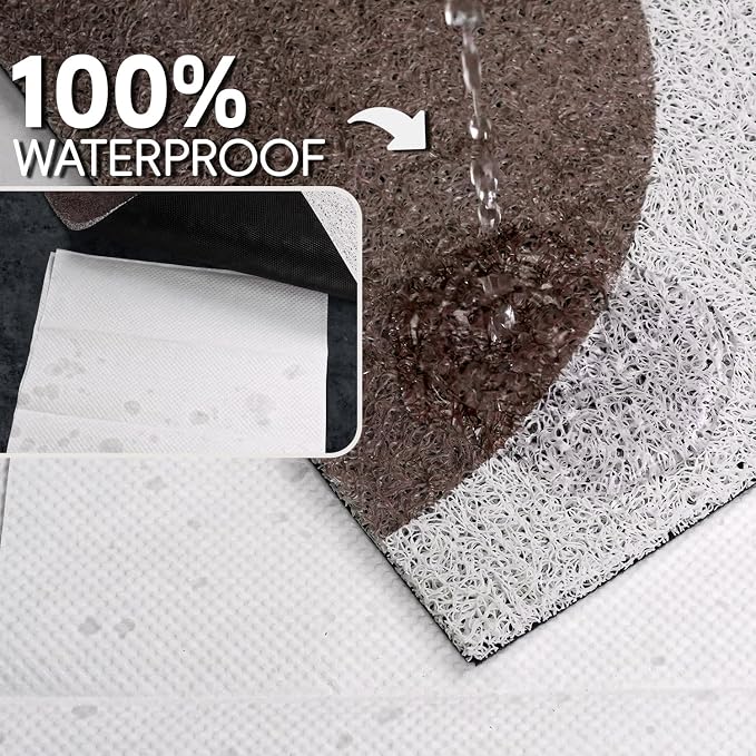 Cat Litter Mat Litter Trapping Mat, 33"x22" Waterproof Urine Proof Litter Box Mat Catcher Mat Non-Slip Washable for Kitty Kitten, Brown
