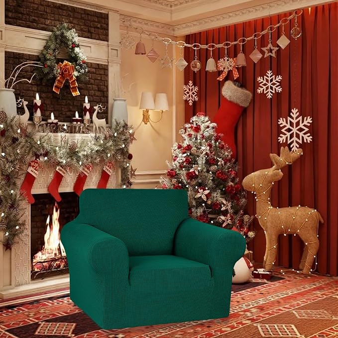Stretch Chair Sofa Slipcover, Single Couch Cover,Hunter | 1-Piece Washable Sofa Cover,Pet Friendly (31"-55") Furniture Protector Soft Jacquard Elastic Bottom for Dogs & Kids