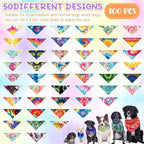 100 Pcs Tie Dye Dog Bandanas Bulk Pet Triangle Scarf Bibs Washable Puppy Kerchief Adjustable Grooming Supplies for Small Medium Large Dog Cat Costume Accessories