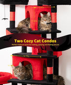 Gothic Cat Tree, 71 Inch Heavy Duty Cat Trees for Large Cats | Cat Tree Tower for Indoor Cats Large Adult with Cat Scratching Post & 2 Condos, 9 Sisal Posts & Hammock, Black Red