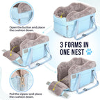 SlowTon Console Dog Car Seat - Portable Center Dog Car Seat for Small Dogs up to 9 lbs, Washable Pet Carseat with Soft Cushion Safe Protection Hooks & Storage Pocket, Blue