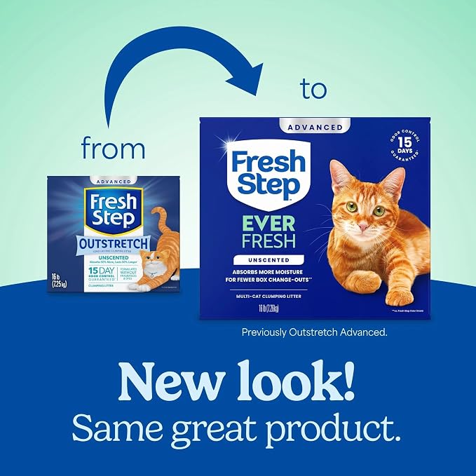 Fresh Step Advanced Ever Fresh Multi Cat Clumping Litter, Unscented Cat Litter, Ammonia Block Technology, Ultra Absorbent, 16 lb. Box, Pack of 2 | Ultra Absorbent to Last Longer, Unscented, Lowest Dust Formula, Compatible with Most Auto Litter Boxes