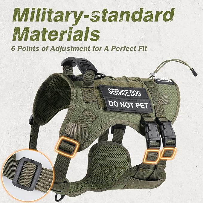 No Pull Tactical Dog Harness Medium Sized Dog, Service Dog Vest, M,Green | Tactical Dog Vest Harness and Leash Set, Adjustable Military Service Dog Harness with Handle for Medium Large Dogs