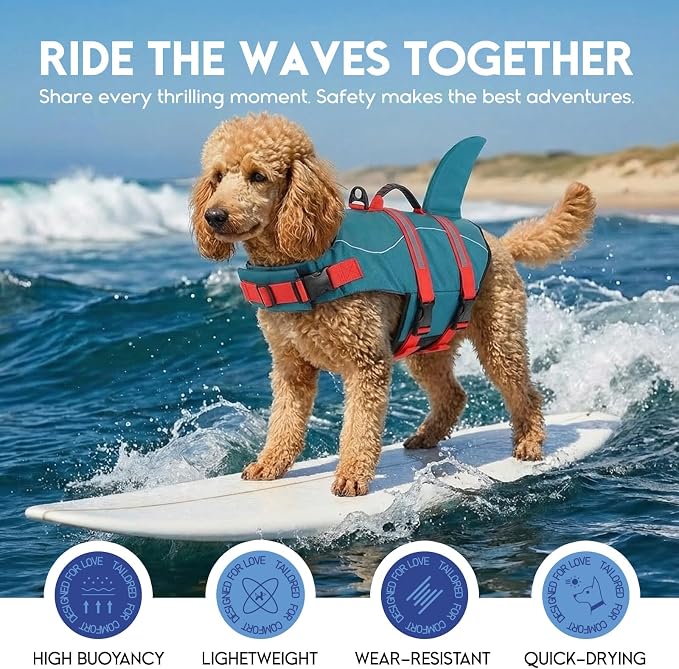 ASENKU Dog Life Jacket - Pet Safety Vest for Swimming & Boating, Shark Life Jacket with Floatation, Dog Lifesavers Swimsuits for Small Medium Large Dogs (ForestGreen, 2XL)