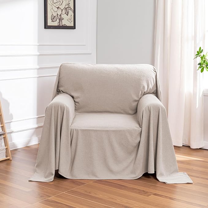 Small Couch Cover Oversized Armchair Sofa Covers Washable for Dogs Single Recliner Sofa Slipcover, Cat Scratch Proof Soft Sofa Throw Protector for Pets, 71" x 91", Oat