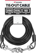 Tuff Pupper Dog Tie Out Cable, 50 ft Heavy Duty Lead for up to 250 lb Dogs | Extra-Strong Coated Steel Wire for Large Dogs; Water/Rust Resistant Yard Runner Line with 360-Degree No-Tangle Swivel Clips