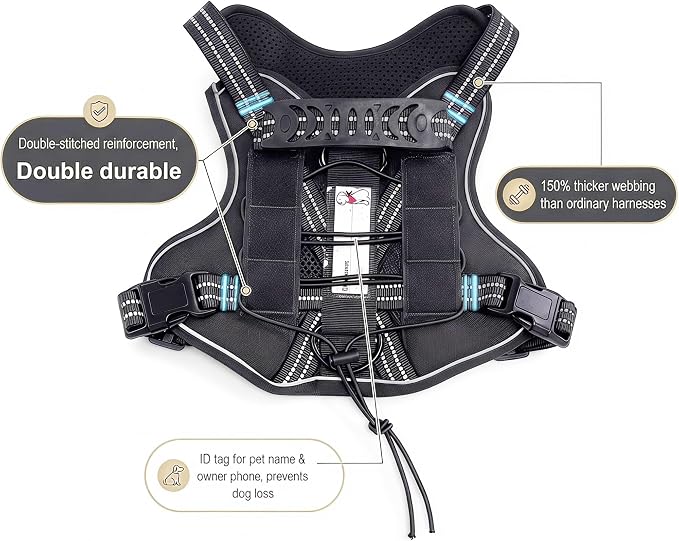 Service Dog Tactical Vest Harness and Leash Set Large Sized Dog Emotional Support- Tactical Dog Harness Training Collar with Name (Black, M)