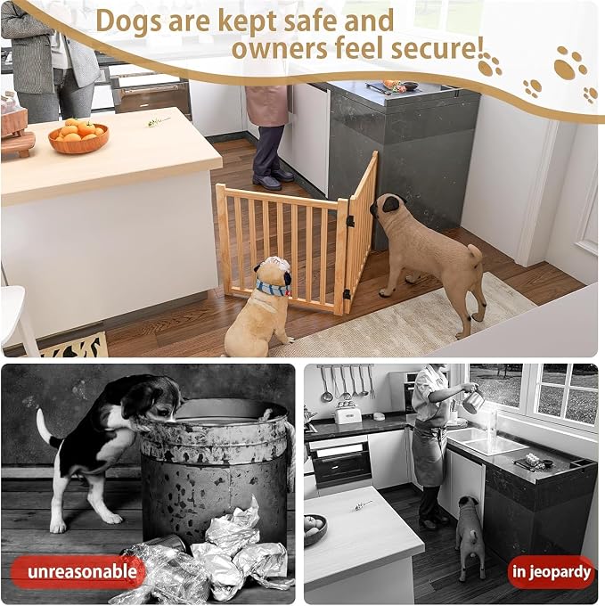 Freestanding Wooden Dog Gate Indoor- 23" H 2 Panels 2PCS | No-Painted Folding Pet Gate, Foldable Puppy Fence for Stairs, Doorways, Hallways