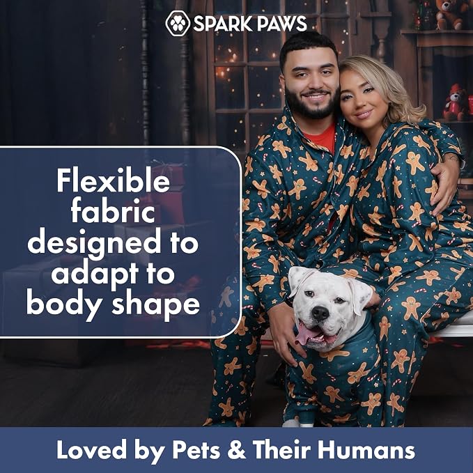 Spark Paws Dog Christmas Pajama, Dog Recovery Suit Male, Onesie, Ultra-Soft and 4-Way Stretch, for Small Medium and Large Breeds - Gingerbread Man - S