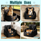 Dog Car Seat for Small Dogs, Dog Booster Seat Filling in Thick Memory Foam with 2 Safety Leashes and Storage Pocket, Suitable for Pet Under 30lb or 2 Puppies (Black)
