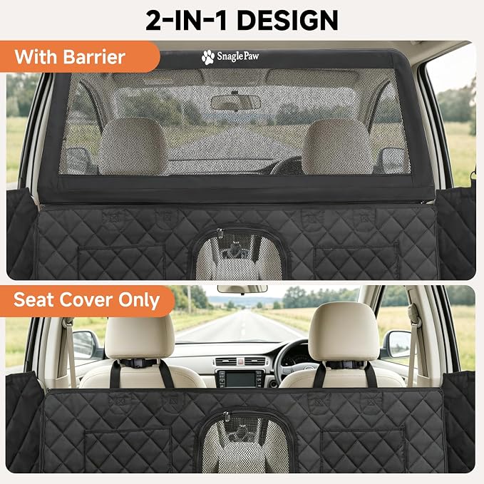 Snagle Paw Dog Car Seat Cover & Back Seat Extender,31"Super High Pet Barrier with Anti-Slip Hard Bottom Hammock Holds 440lbs,Water-Resistant Car Seat Protector for SUV,Trucks,Easy-Clean,Patent Pending