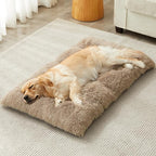 BFPETHOME Dog Beds for Large Dogs, Plush Dog Crate Bed Fluffy Cozy Kennel Pad for Sleeping &Ease Anxiety, Washable Pet Mats with Anti-Slip Bottom for Large Dogs, Brown