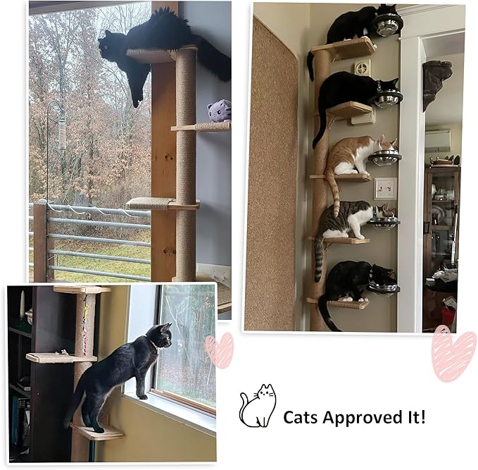 FUKUMARU Wall-Mounted Cat Tree for Small & Medium Cats | 5-Tier Tall, Scratching Post, Indoor Cat Wall Shelves, Climbing Tower, For Climbing, Scratching & Lookout