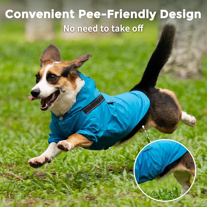 JoyDaog Dog Raincoat with Hood, Waterproof Dog Rain Jacket for Small Dogs | Waterproof dog rain jacket with hood and pockets for rainy walks, outdoor activities and everyday protection,Blue XS