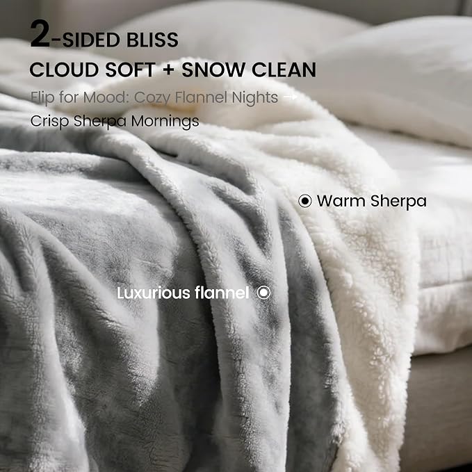 gogobunny Waterproof Bed Blanket, Reversible Sherpa Fleece Throw Blanket for Dog Puppy Cat, Furniture Cover Protects Bed Couch Sofa from Liquid Pee and Pet Fur (Grey, 90x90 inches)