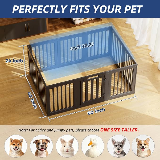 Cozy-Picket Dog Playpen, Expandable Decorative Puppy Fence with Room Divider to Create 2 Rooms for Puppies and Small Dogs, 24", 12 Panels, Black