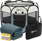 Siedihit Puppy Playpen for Large Dog Cat, Dogs Tent Crate Cage Indoor/Outdoor, Portable Pop Up Dog Kennel with Carrying Bag for Rabbits, Removable Top (Grey with Pad, Large)