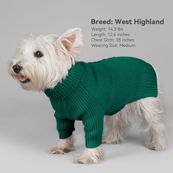 cyeollo Dog Sweater Long Sleeve Knitted Turtleneck Pullover Warm Clothes | Ultra Soft Warm Knit, Full Coverage, 4-Way Stretch for Easy Movement, Easy On & Off, Winter Daily Wear for Small Dogs