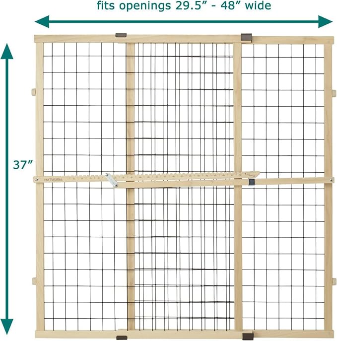 MYPET Wire Mesh Dog Gate: 29.5"-40" Wide, Pressure Mounted with No Tools; Expandable, Durable Pet Gates for Doors and Hallways, 37" Tall, Made with Sustainable Hardwood