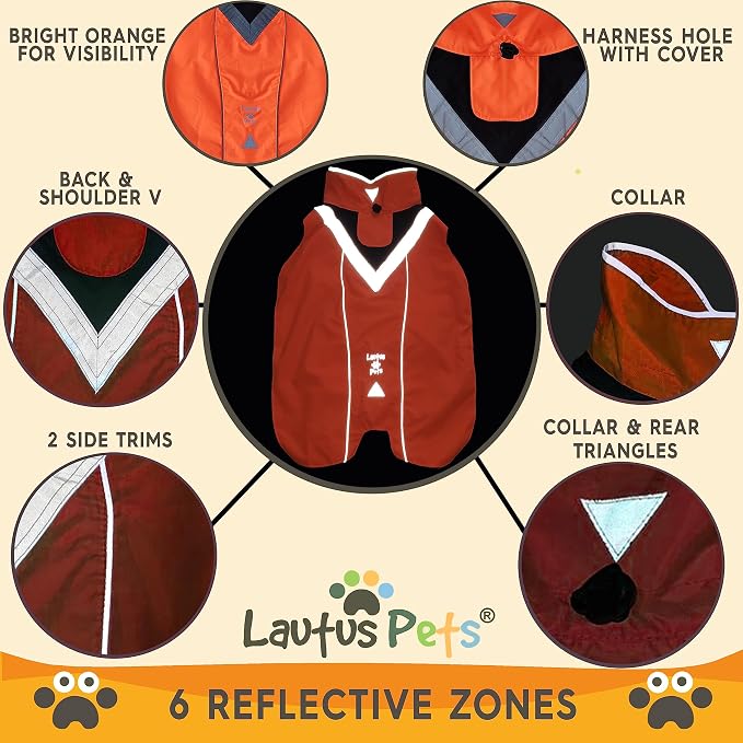 Waterproof Dog Rain Coat, Reflective Safety Strips & Leash Hole – Lightweight Adjustable Jacket for Medium Breeds - S, Orange