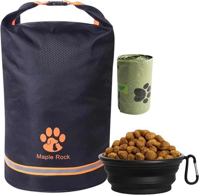 Dog Food Travel Bag - 84 Cups/26 lbs/20 Litre Capacity | Leak-Proof, Water-Resistant Dog Food Storage Container for Travel, Camping, RV & Outdoor | Collapsible, Easy-to-Clean Kibble Bag (Black)