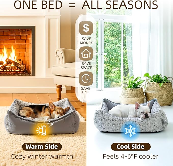 Mora Pets Reversible Dog Bed for Medium Size Dogs Washable 30 x 24 x 8 in | 2 in 1 Cool & Warm Fluffy Pet Bed, Large Cat Bed for Indoor Cats, Soft Sleeping Puppy Bed, Anti Slip Bottom, Modern Grey Rose