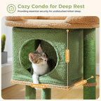 PAWZ Road 26”Cat Tower Cactus Cat Tree for Small Space | Cat Scratching Post with Large Perch 19x13" for 2 Small Cats,Cozy Cat Condo & Spring Ball Compact for Narrow Space & Corner