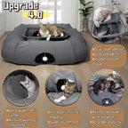 XxingSheep 2-Tier Cat Tunnel & Hammock Bed XXL, 4 Cave Shuttle with Elevated for Multiple Cats Toy Dark Grey