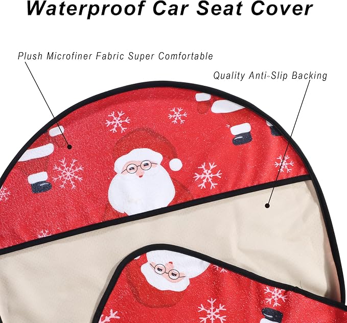 Car Seat Cover Protector Front Seats,for Gym Workout,Running,Swimming,Beach and Hiking,Waterproof Sweat Towel Bucket Seat Covers for Cars SUV Trucks (Santa Claus, 2Pcs)