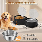 Newget 304 Stainless Steel Dog Bowl Set with Lids, 24oz Foldable Pet Dishes | Dual Food & Water Pet Bowl, Anti-Skid, Keeps Food Fresh, Easy to Install, for Small - Large Dogs/Cats - Indoor & Outdoor Use