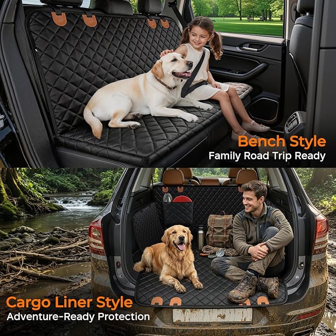 URPOWER Dog Car Seat Cover for Back Seat, Waterproof Hammock for Car & SUV | 600D Oxford, Side Flaps with Zippers, Scratch Resistant, Non-Slip, Easy Install, Machine Washable, Dog Seat Belt Included