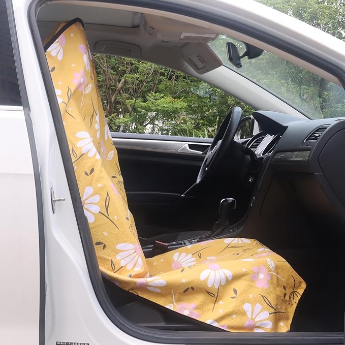 Car Seat Cover Protector Front Seats,for Gym Workout,Running,Swimming,Beach and Hiking,Waterproof Sweat Towel Bucket Seat Covers for Cars SUV Trucks (Chamomile and Yellow, 2Pcs)