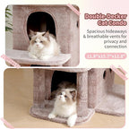 Heybly 26.3" Cat Tree for Large Cats with Big Perch & Dual Condos HCT204SMU | 26.3-inch Spacious Cat Tower with Scratching Posts, Stair-Style Cat House Furniture with Cozy Basket & Pompom, Rosy Brown